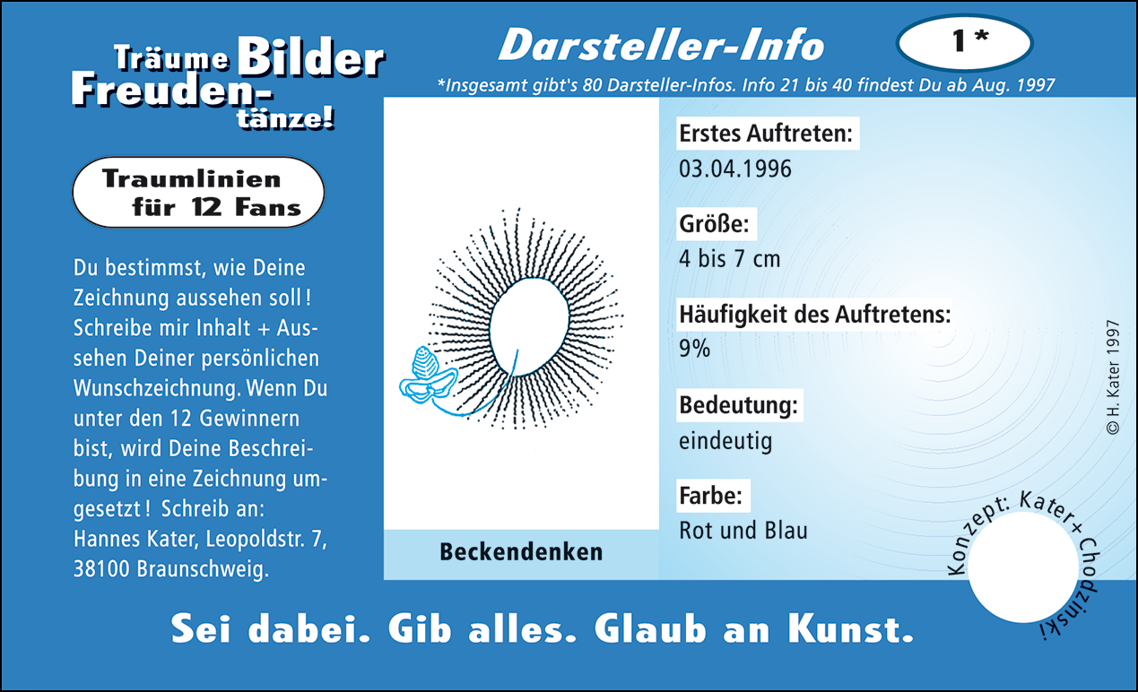 Hannes Kater: Auftragsk&auml;rtchen *01 Beckendenken, Vorderseite, Version von 1997