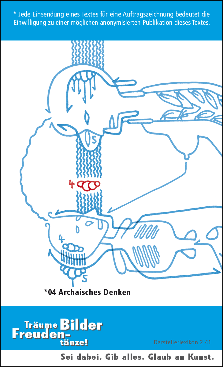 Hannes Kater: Auftragskärtchen *04 Archaisches Denken, Rückseite, Version von 2010
