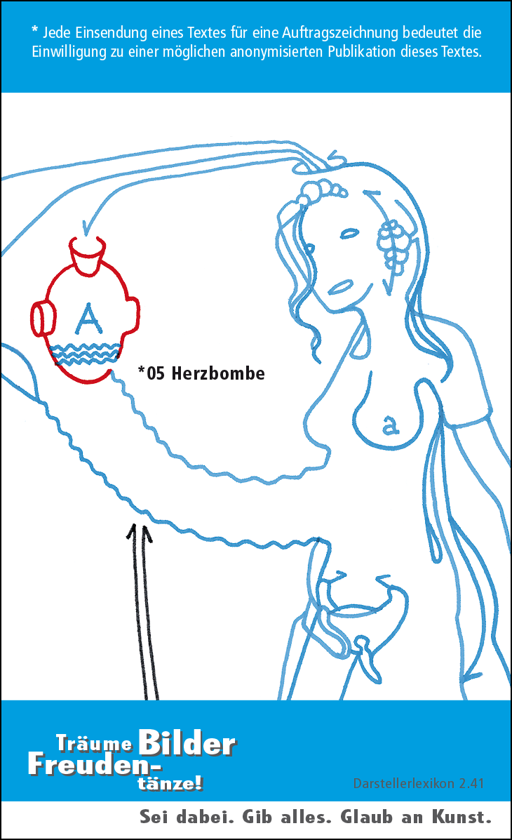 Hannes Kater: Auftragskärtchen *05 Herzbombe, Rückseite, Version von 2010