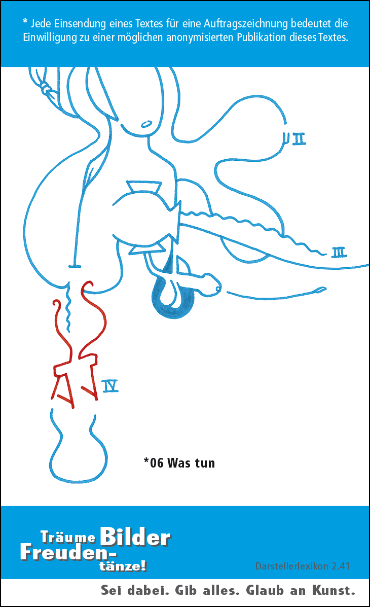 Hannes Kater: Auftragskärtchen *06 Was tun, Rückseite, Version von 2010