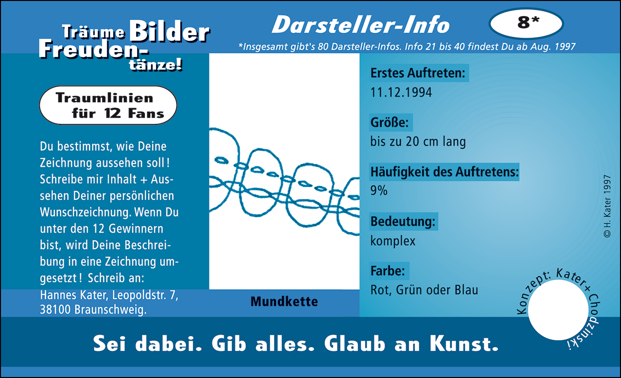 Hannes Kater: Auftragsk&auml;rtchen *08 Mundkette, Vorderseite, Version von 1997