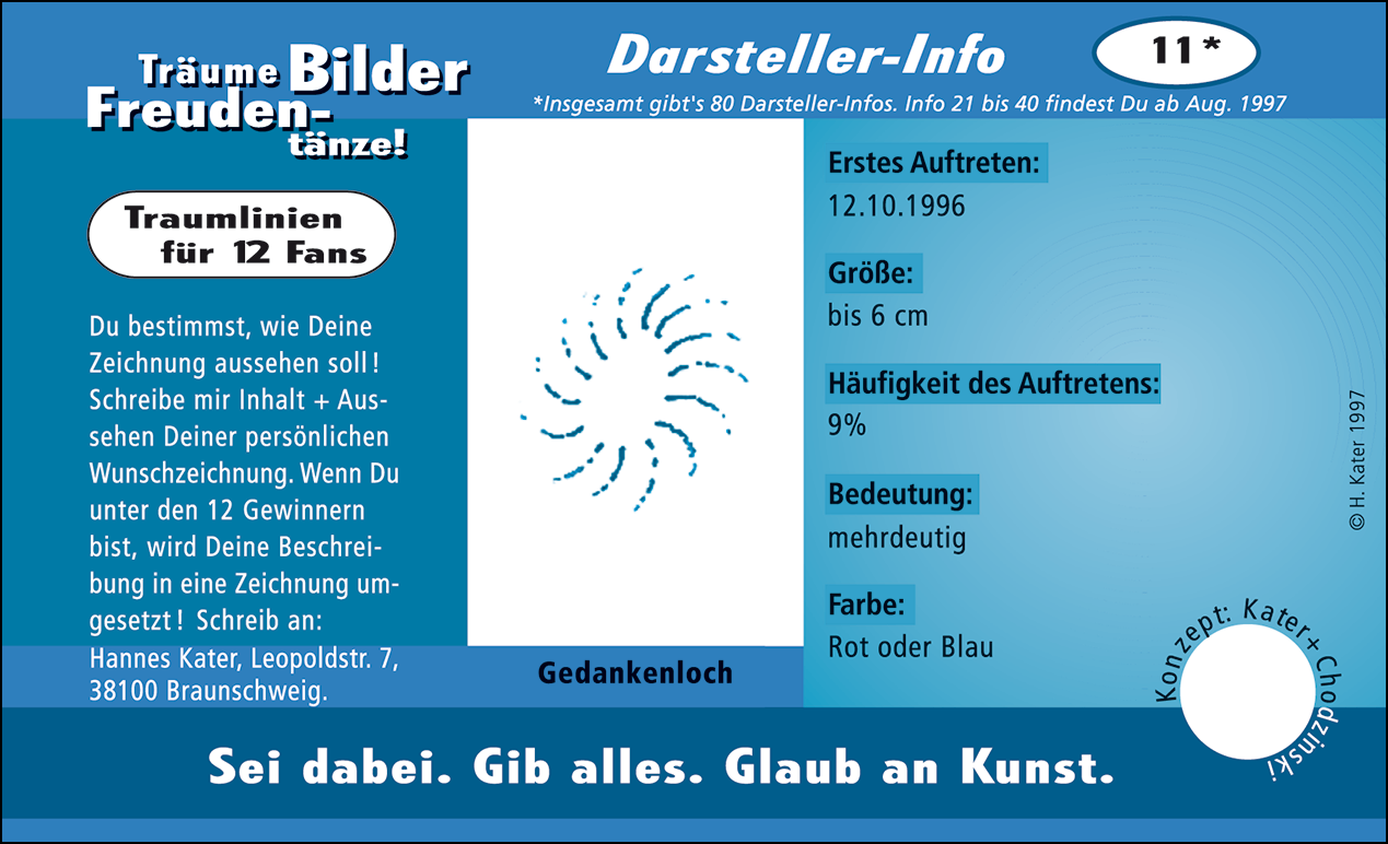 Hannes Kater: Auftragsk&auml;rtchen *11 Gedankenloch, Vorderseite, Version von 1997