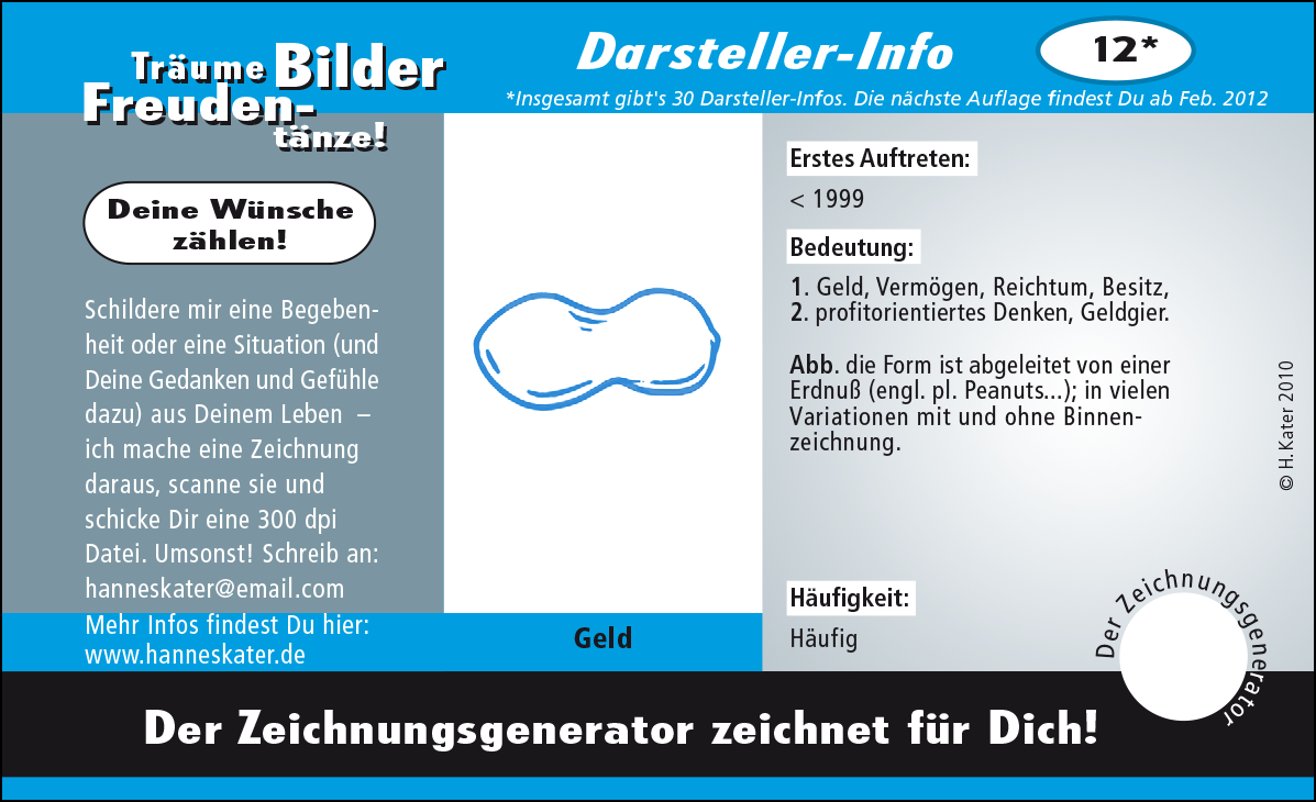 Hannes Kater: Auftragsk&auml;rtchen *12 Geld, Vorderseite, Version von 2010
