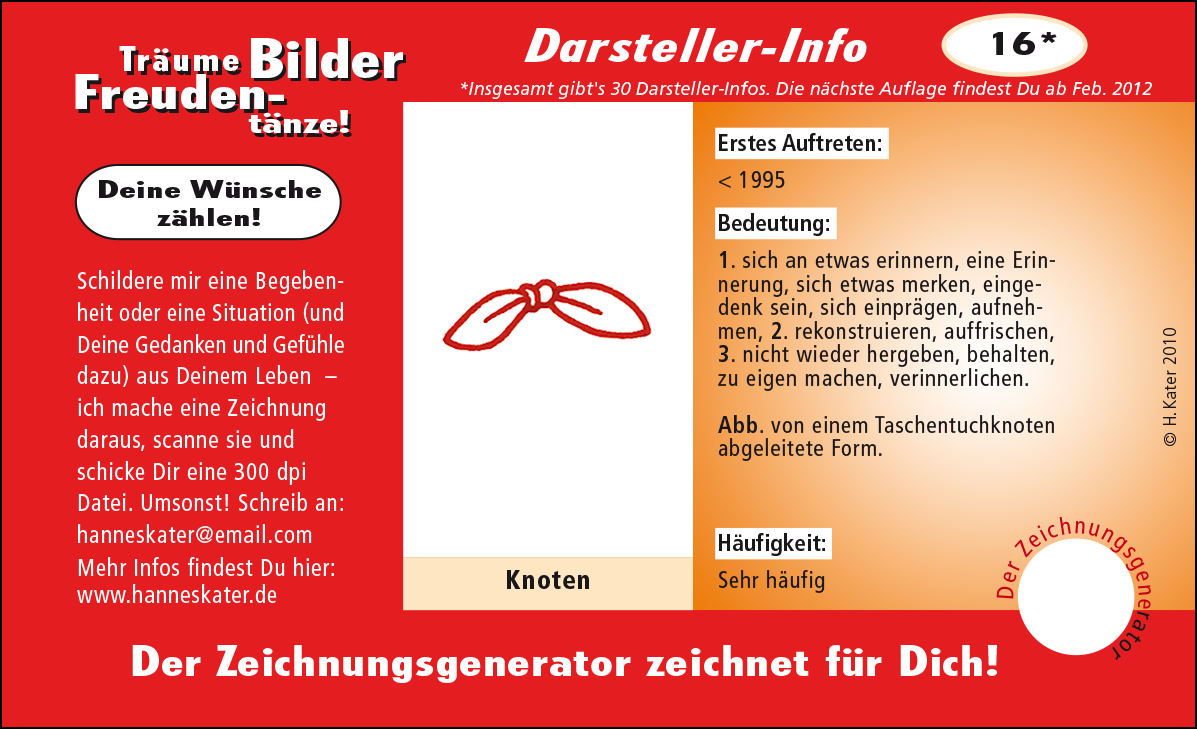 Hannes Kater: Auftragsk&auml;rtchen *16 Knoten, Vorderseite, Version von 2010