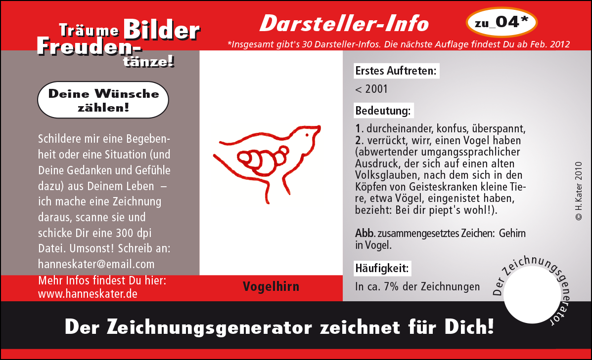 Hannes Kater: Auftragsk&auml;rtchen *zu_04 Vogelhirn, Vorderseite, Version von 2010